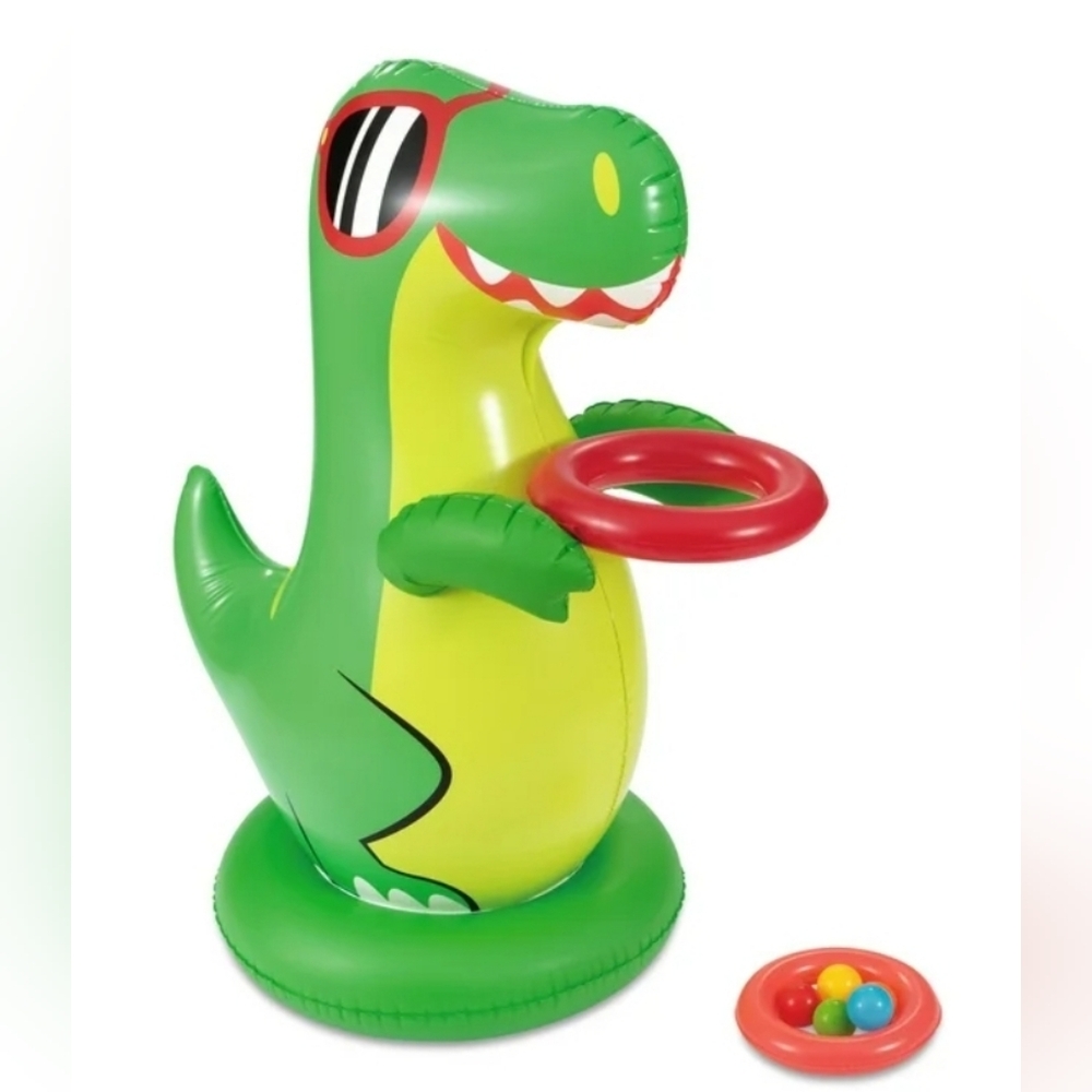 Play Day Inflatable Dinosaur Ball Toss Pool Game Green
